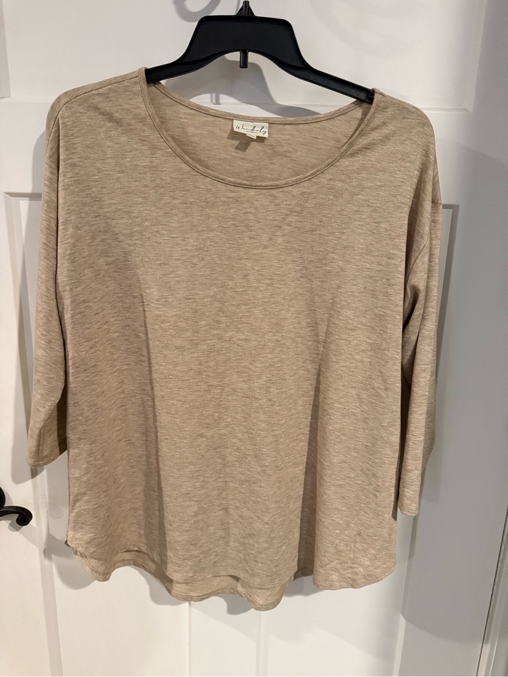 Wonderly Casual Scoop Neck Long Sleeve Top - Beige Heather